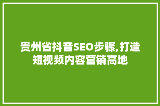 贵州省抖音SEO步骤,打造短视频内容营销高地