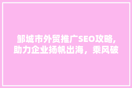 邹城市外贸推广SEO攻略,助力企业扬帆出海，乘风破浪