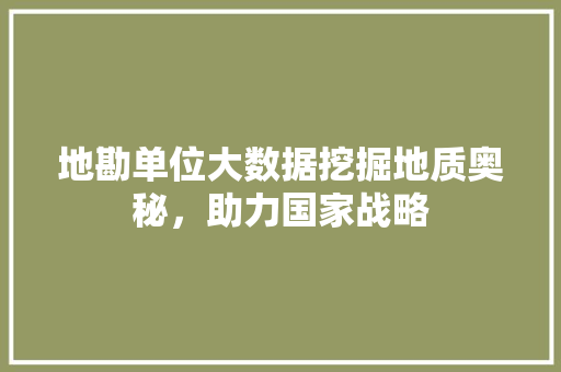 地勘单位大数据挖掘地质奥秘，助力国家战略  第1张