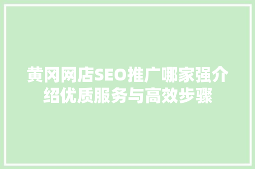黄冈网店SEO推广哪家强介绍优质服务与高效步骤