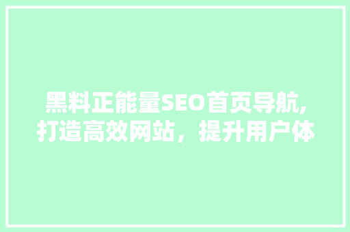 黑料正能量SEO首页导航,打造高效网站，提升用户体验