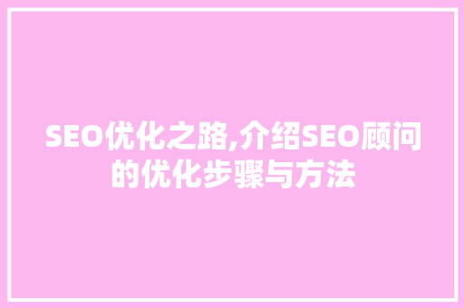 SEO优化之路,介绍SEO顾问的优化步骤与方法