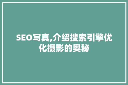 SEO写真,介绍搜索引擎优化摄影的奥秘