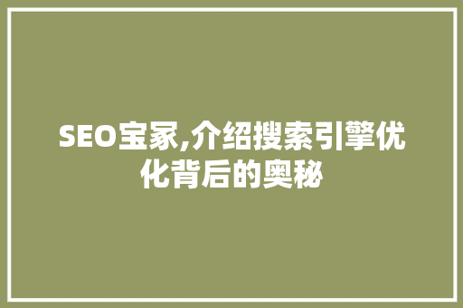 SEO宝冢,介绍搜索引擎优化背后的奥秘