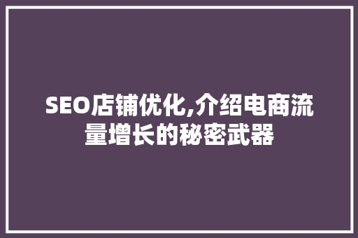 SEO店铺优化,介绍电商流量增长的秘密武器