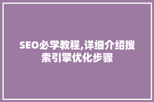 SEO必学教程,详细介绍搜索引擎优化步骤