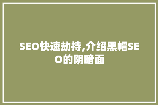 SEO快速劫持,介绍黑帽SEO的阴暗面