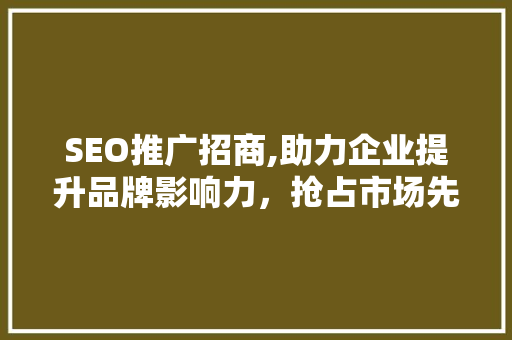 SEO推广招商,助力企业提升品牌影响力，抢占市场先机