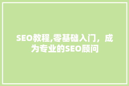 SEO教程,零基础入门，成为专业的SEO顾问