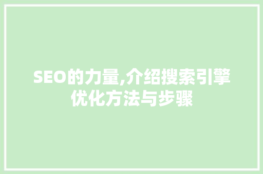 SEO的力量,介绍搜索引擎优化方法与步骤
