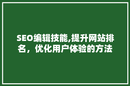 SEO编辑技能,提升网站排名，优化用户体验的方法