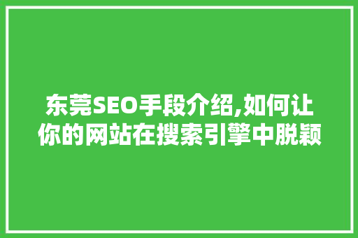 东莞SEO手段介绍,如何让你的网站在搜索引擎中脱颖而出