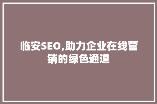 临安SEO,助力企业在线营销的绿色通道