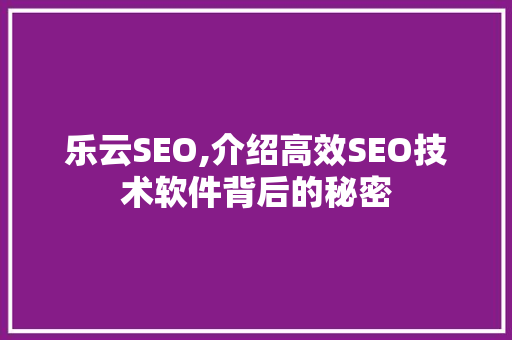 乐云SEO,介绍高效SEO技术软件背后的秘密
