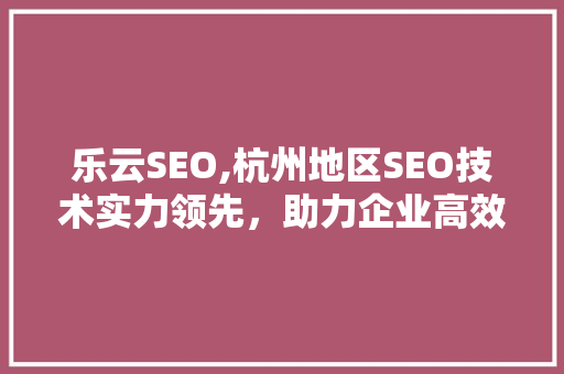 乐云SEO,杭州地区SEO技术实力领先，助力企业高效提升网络曝光度