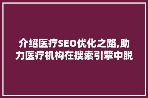 介绍医疗SEO优化之路,助力医疗机构在搜索引擎中脱颖而出