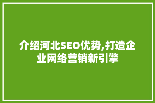 介绍河北SEO优势,打造企业网络营销新引擎