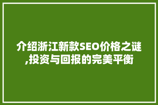 介绍浙江新款SEO价格之谜,投资与回报的完美平衡