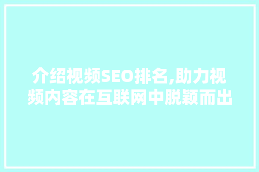 介绍视频SEO排名,助力视频内容在互联网中脱颖而出