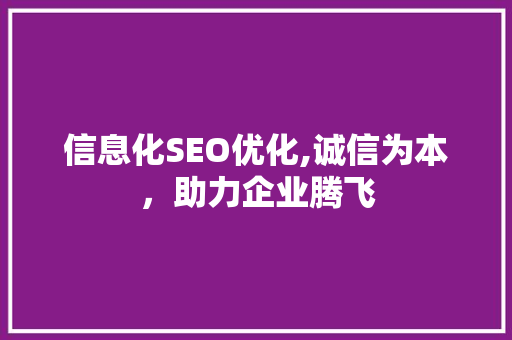 信息化SEO优化,诚信为本，助力企业腾飞