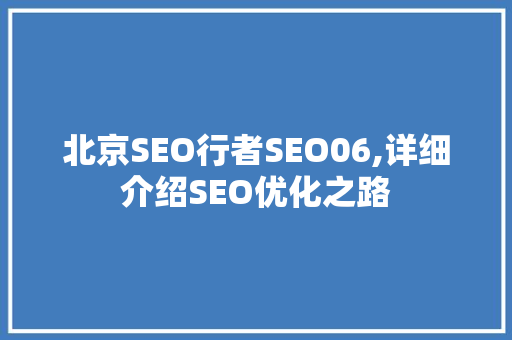 北京SEO行者SEO06,详细介绍SEO优化之路