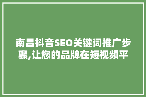 南昌抖音SEO关键词推广步骤,让您的品牌在短视频平台脱颖而出