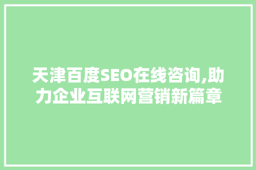 天津百度SEO在线咨询,助力企业互联网营销新篇章