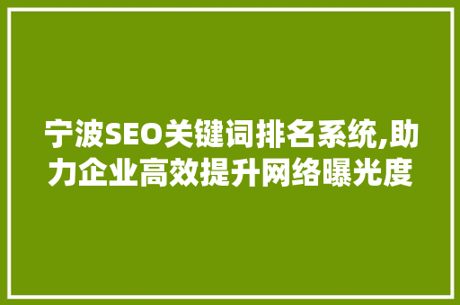 宁波SEO关键词排名系统,助力企业高效提升网络曝光度