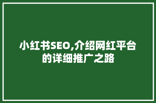 小红书SEO,介绍网红平台的详细推广之路