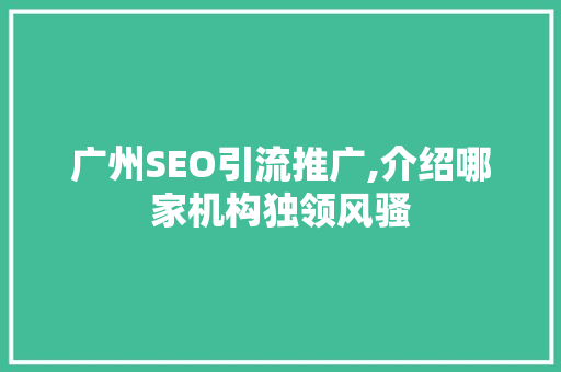 广州SEO引流推广,介绍哪家机构独领风骚