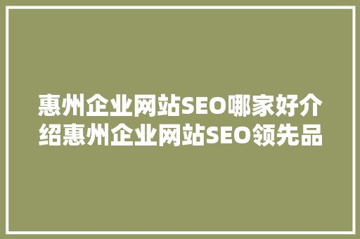 惠州企业网站SEO哪家好介绍惠州企业网站SEO领先品牌
