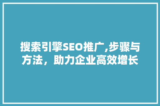 搜索引擎SEO推广,步骤与方法，助力企业高效增长