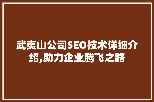 武夷山公司SEO技术详细介绍,助力企业腾飞之路