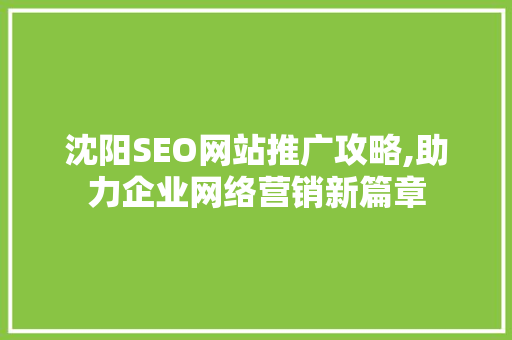 沈阳SEO网站推广攻略,助力企业网络营销新篇章