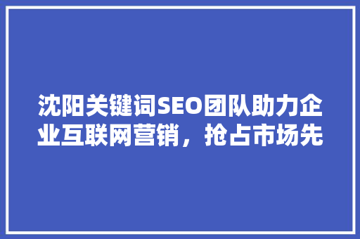 沈阳关键词SEO团队助力企业互联网营销，抢占市场先机