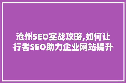 沧州SEO实战攻略,如何让行者SEO助力企业网站提升排名