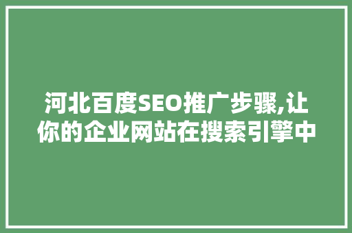 河北百度SEO推广步骤,让你的企业网站在搜索引擎中脱颖而出