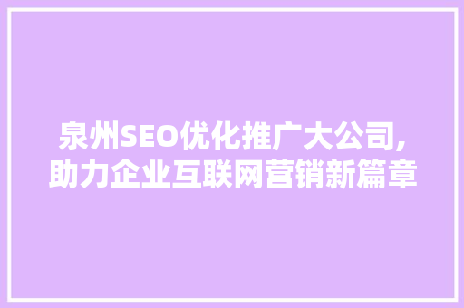 泉州SEO优化推广大公司,助力企业互联网营销新篇章