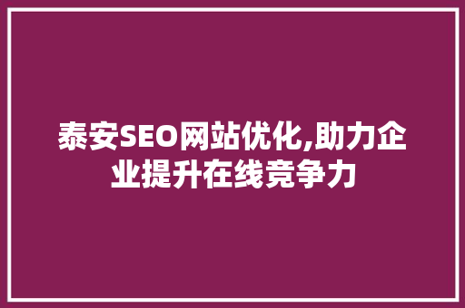 泰安SEO网站优化,助力企业提升在线竞争力