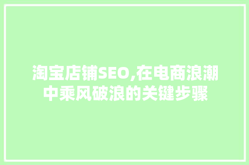 淘宝店铺SEO,在电商浪潮中乘风破浪的关键步骤