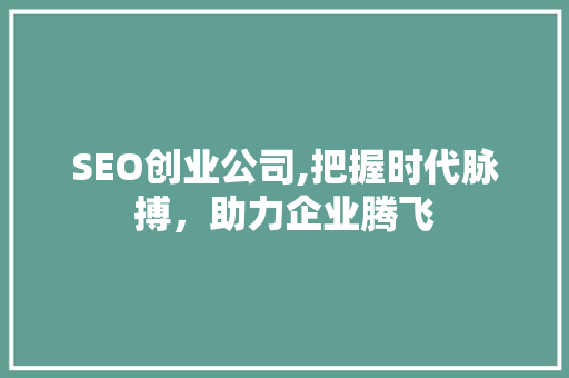 SEO创业公司,把握时代脉搏，助力企业腾飞