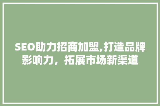 SEO助力招商加盟,打造品牌影响力，拓展市场新渠道