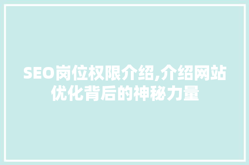 SEO岗位权限介绍,介绍网站优化背后的神秘力量