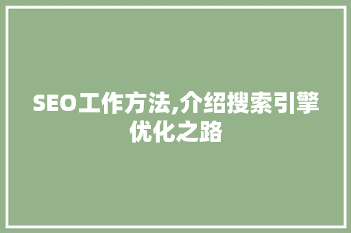 SEO工作方法,介绍搜索引擎优化之路