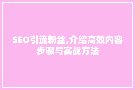 SEO引流粉丝,介绍高效内容步骤与实战方法  第1张