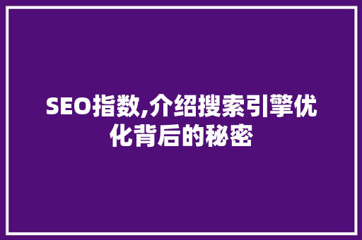 SEO指数,介绍搜索引擎优化背后的秘密