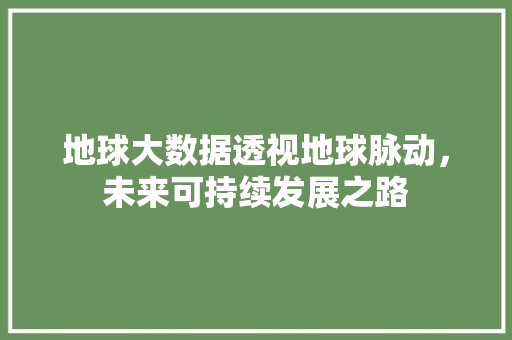 地球大数据透视地球脉动，未来可持续发展之路