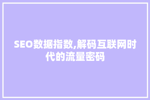 SEO数据指数,解码互联网时代的流量密码