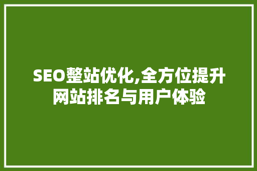 SEO整站优化,全方位提升网站排名与用户体验