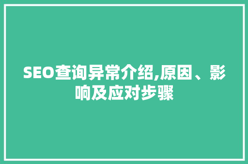 SEO查询异常介绍,原因、影响及应对步骤